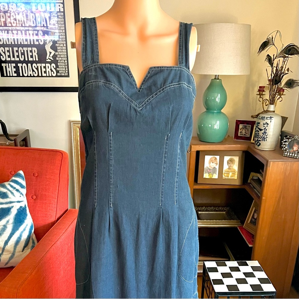Vintage 90s Denim Sleeveless Dress - Picture 3 of 11
